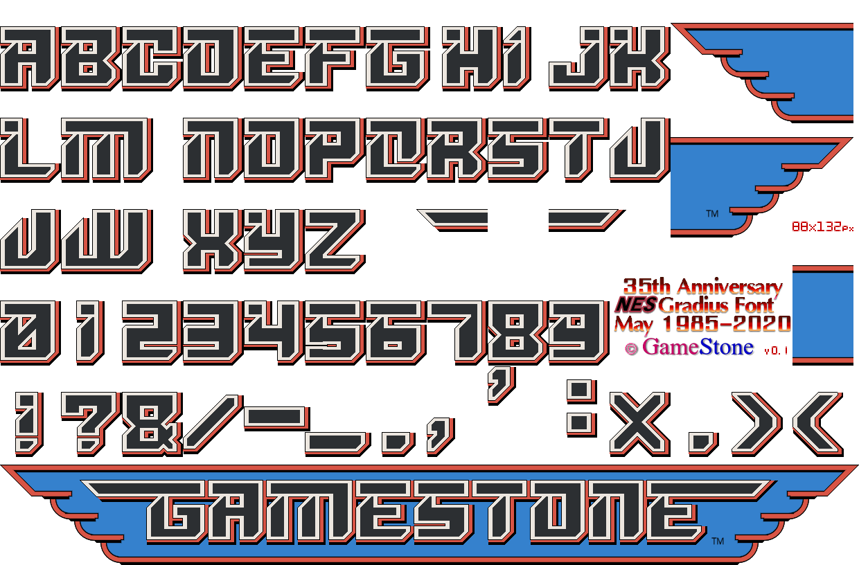 GameStone's 35th Anniversary NES Gradius Font